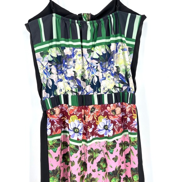 Clover Canyon Floral Jumpsuit Sz M Black Pink Green Patchwork Strappy Tie Front - Picture 9 of 14